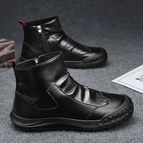 马丁靴男秋冬季2023新款黑色皮靴防水厨师劳保鞋上班一脚蹬工装靴图片
