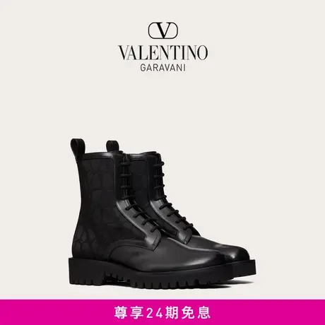 【线上限定】华伦天奴VALENTINO男士V标志科技织物和小牛皮靴子图片