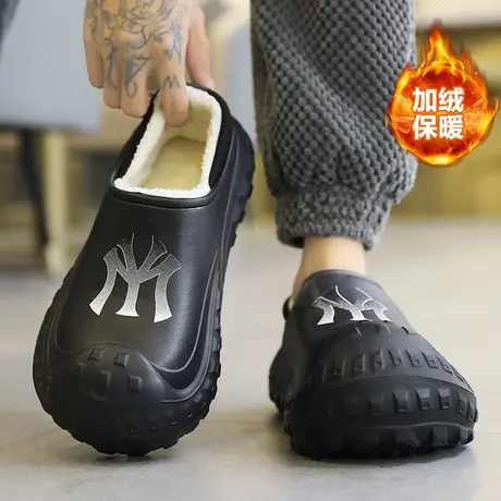 2023冬季新款包头拖黑色棉拖鞋男士包跟外穿厚底防水防滑棉鞋防水图片