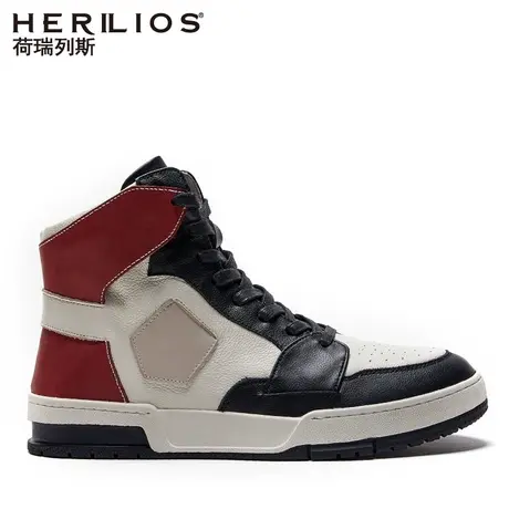 HERILIOS/荷瑞列斯男士时尚运动休闲高帮鞋潮流真皮复古系带板鞋图片