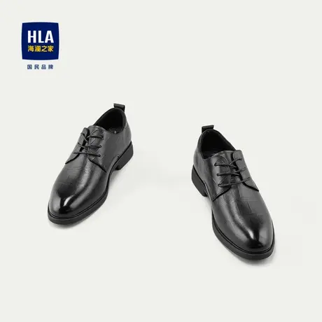 HLA/海澜之家正装皮鞋2024新款圆头系带舒适商务时尚格纹男鞋图片