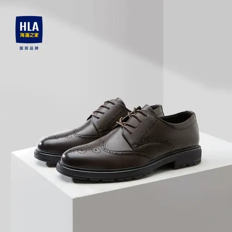 HLA/海澜之家商务绅士正装皮鞋抽绳系带牛皮革布洛克鞋子男图片