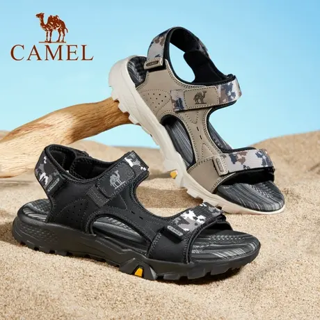 骆驼夏季男款户外运动露趾凉鞋男士真皮厚底防滑罗马鞋休闲沙滩鞋图片