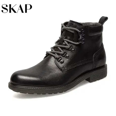 SKAP圣伽步奥莱冬季商场同款牛皮革系带商务靴男短靴A1T01DD1图片