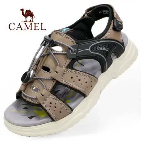 Camel/骆驼夏季轻便舒适外穿真牛皮魔术贴户外休闲男式沙滩凉鞋子图片