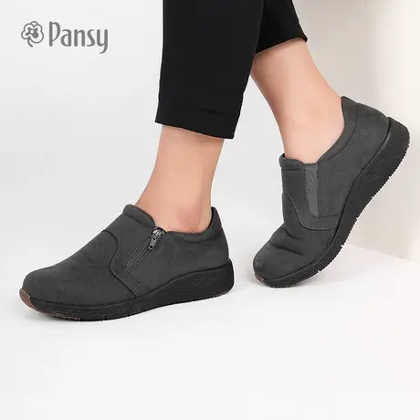 Pansy日本男鞋秋冬款中老年平底软底防滑加宽加肥休闲黑色爸爸鞋图片