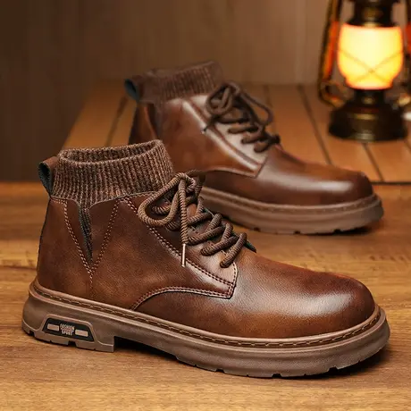 马丁靴男士2023新款复古机车拉链高帮英伦冬季中帮加绒保暖工装鞋图片