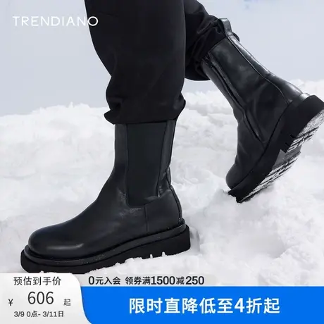 TRENDIANO官方新款靴子经典厚底皮革中筒马丁靴男士切尔西鞋图片
