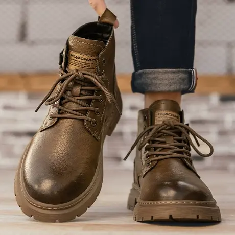 马丁靴男2023新款冬季高帮英伦风复古休闲皮鞋真皮户外冬季工装靴图片
