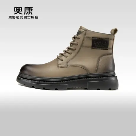 Aokang奥康2023冬季新款商务休闲马丁靴男士气质圆头系带磨砂靴子图片