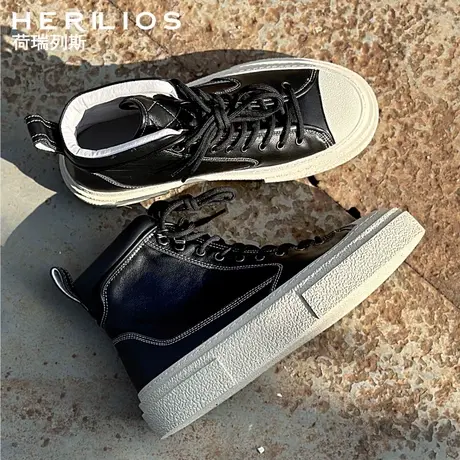 HERILIOS/荷瑞列斯男士潮流真皮高帮鞋运动休闲鞋厚底增高板鞋图片