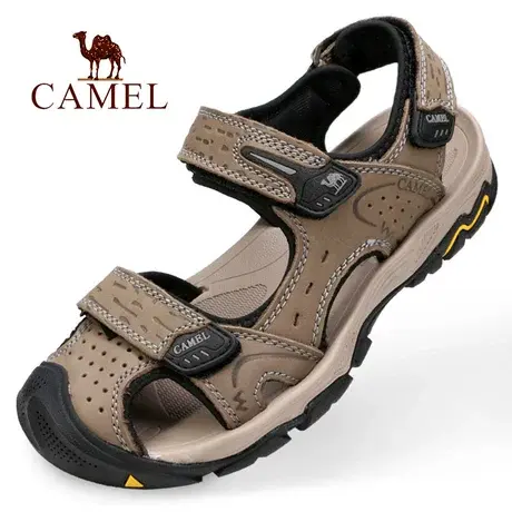 Camel/骆驼夏季真牛皮透气包头运动户外徒步登山休闲旅游男凉鞋子图片