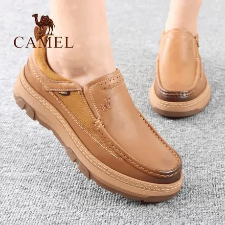 Camel/骆驼男鞋秋季款品真头层牛皮套脚低帮单正男士户外休闲鞋子图片
