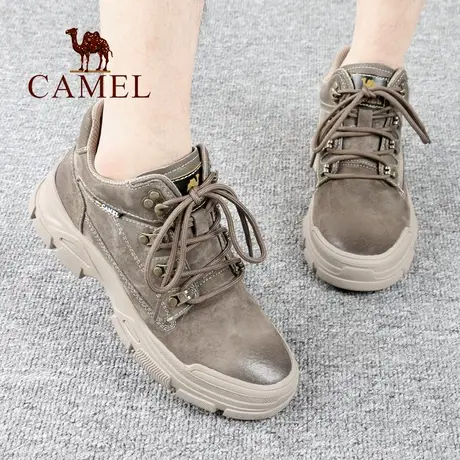 Camel/骆驼男鞋秋冬季新款舒适系带复古厚底高帮户外休闲旅游鞋子图片