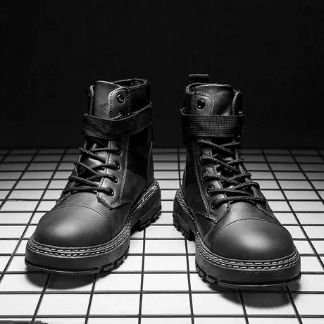 2022新款马丁靴男秋季黑色皮靴潮流英伦风厚底机车工装靴男士靴子图片