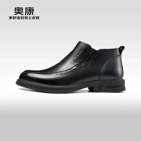 Aokang奥康 2023冬季新款 英伦风休闲舒适高帮皮鞋加绒保暖时装靴图片