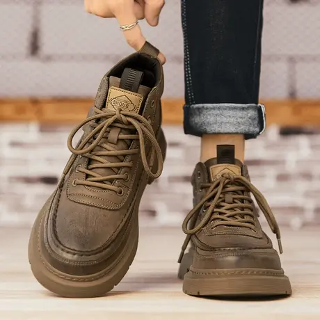 马丁靴男士秋季复古休闲运动防滑高帮男鞋英伦风工装皮靴2024新款图片