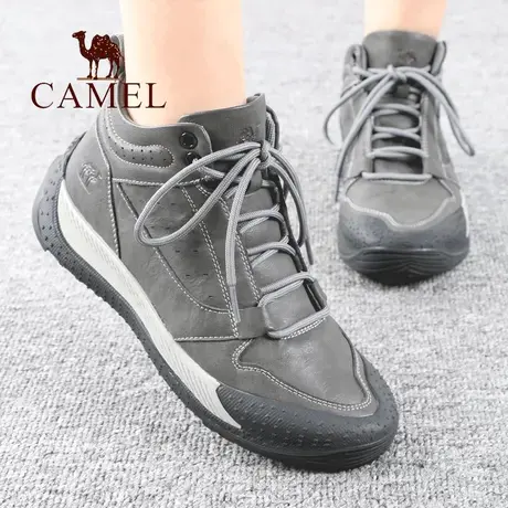 Camel/骆驼男鞋冬季款系带复古男士高帮徒步运动防滑户外休闲鞋子图片
