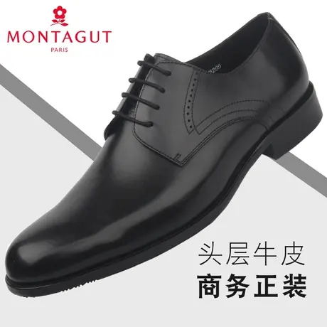 梦特娇男鞋19秋季款商务正装黑色低帮婚鞋正式德比皮鞋A81194984A图片