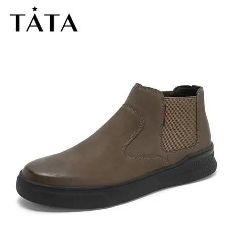 Tata/他她冬专柜同款拼接磨砂套筒休闲靴男短靴27A40DD8图片