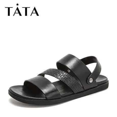 Tata/他她2019夏专柜同款牛皮革沙滩鞋休闲男凉鞋25A06BL9图片