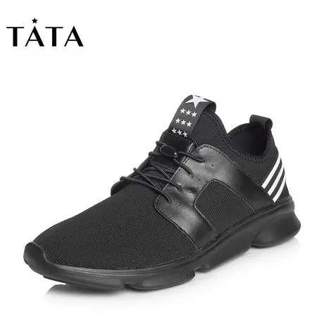 Tata/他她专柜同款牛皮网布运动厚底男休闲鞋24T20AM8图片