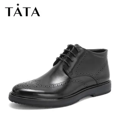Tata/他她2018冬专柜同款牛皮革商务雕花绑带踝靴男短靴BWM02DM8图片