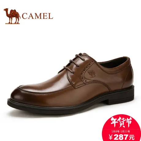 Camel/骆驼男鞋牛皮系带商务休闲皮鞋男士牛皮圆头舒适正装皮鞋图片
