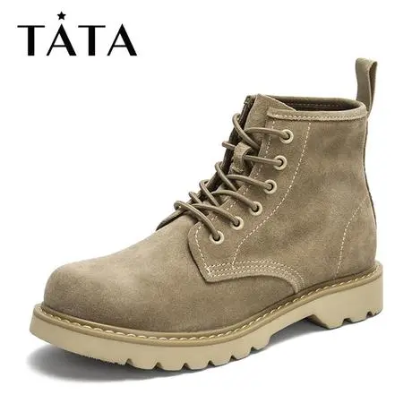 Tata/他她2019春专柜同款牛剖层革马丁靴休闲靴男短靴CDM02AD9图片